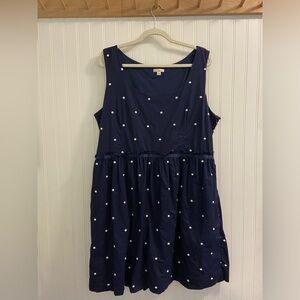 Gap Knee Length Dress Sleeveless Navy Blue White Polka Dots Pockets Lined 20